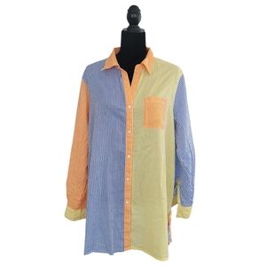 ANTHROPOLOGIE True Destinations Multicolored Striped Shirt Dress Cover Up Size L